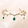 Korean-Style Baroque Rhinestone Leaf Crown Tiara with Water Drop Pendant