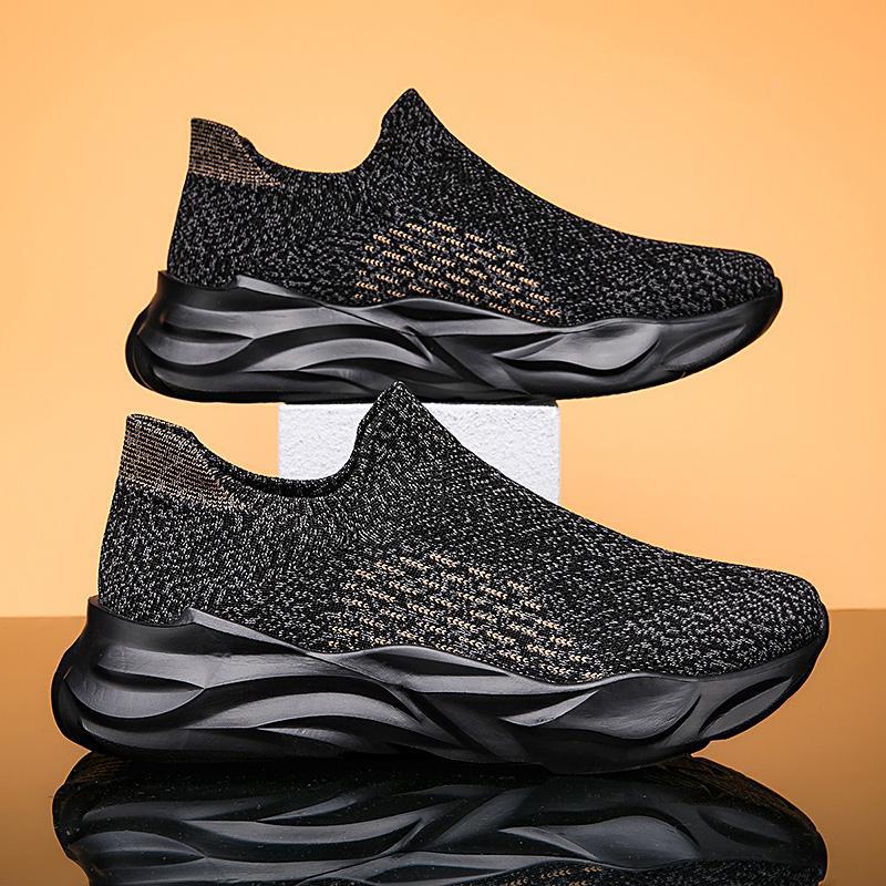 

2025 summer fly-woven mesh lazy tide shoes one-pedal large size elastic socks shoes high-top casual sports men s shoes 45 чорний колір сірий