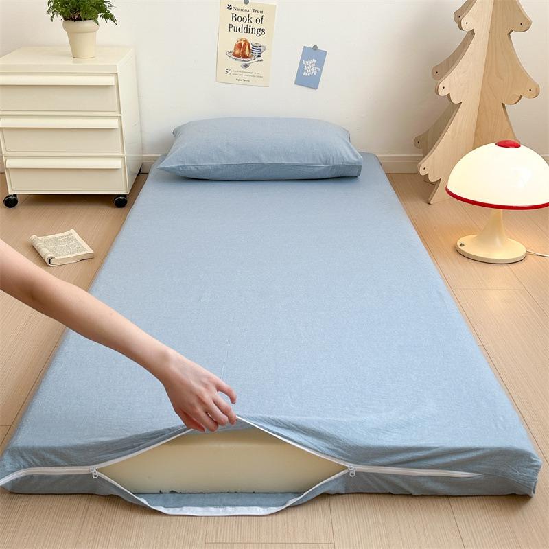 

1pc 100% Cotton Mattress Cover with Zipper Fully Enclosed Bed Protector Non-slip Breathable Pad Cover for Student Dormitory Bed 1PC-80x190cm синий