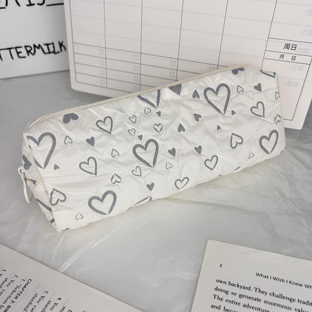 Simple Love Print Pattern Pen Bag Large Capacity Multifunctional Storage Bag Stationery Bag Boys/Girls