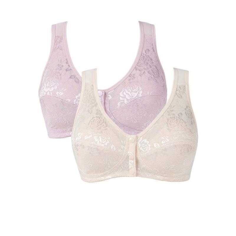 Conjunto de sutiã elegante plus size, sutiã feminino plus size com estampa floral e botões na frente, sem fio, cobertura total, conjunto de duas peças para o dia a dia