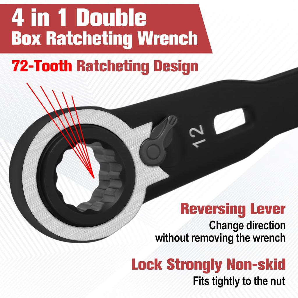 GOLD DEER Ratchet Wrench Set Double Box Ratchet Combination Angle Ratchet Wrench Straight Directional Manganese Phosphate Blackened Surface 4-in-1