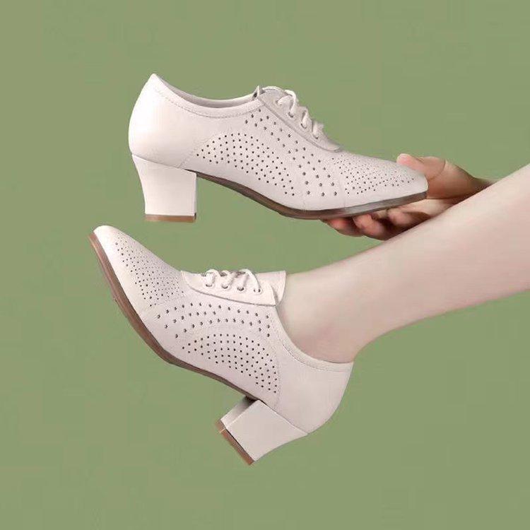 Breathable Women's Medium High Heel Leather Dance Shoes - Summer Collection