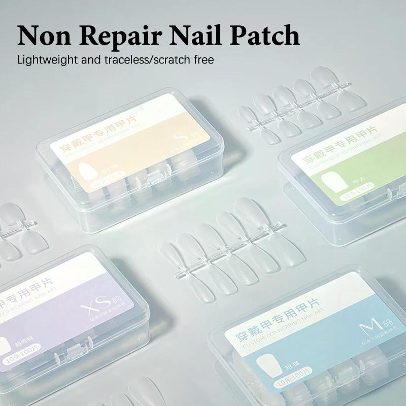 100Pcs/box XS/S/M Fake Nails No Polishing No Trace Press On Nails Clear Artificial Thin Nail Tips For Nail Extension Home DIY