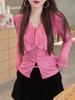Chic Pink Ruffle Top: Women's Slimming, Flattering, Versatile Long Sleeve for 2025 Early Autumn.