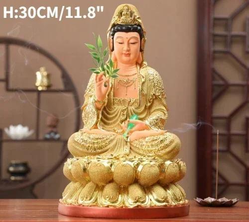 30CM/11.8"(H) Home Worship of Guanyin Buddha Temple Handmade Resin Guanyin Bodhisattva Household Ornaments Nanhai Guanyin God