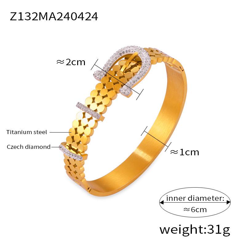 European & American Light Luxury Titanium Steel Gold-Plated Open Design Bracelets with Rhinestone Inlay for Women