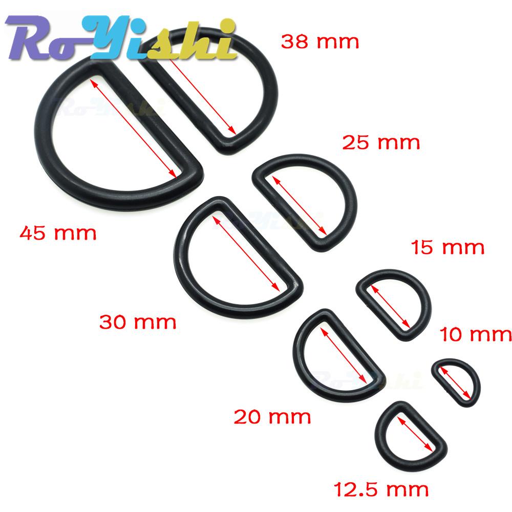 10 Stück/Packung Kunststoff D-Ring Schnallen Gurtbandgröße 10mm 12mm 15mm 20mm 25mm 30mm 38mm 45mm Schwarz