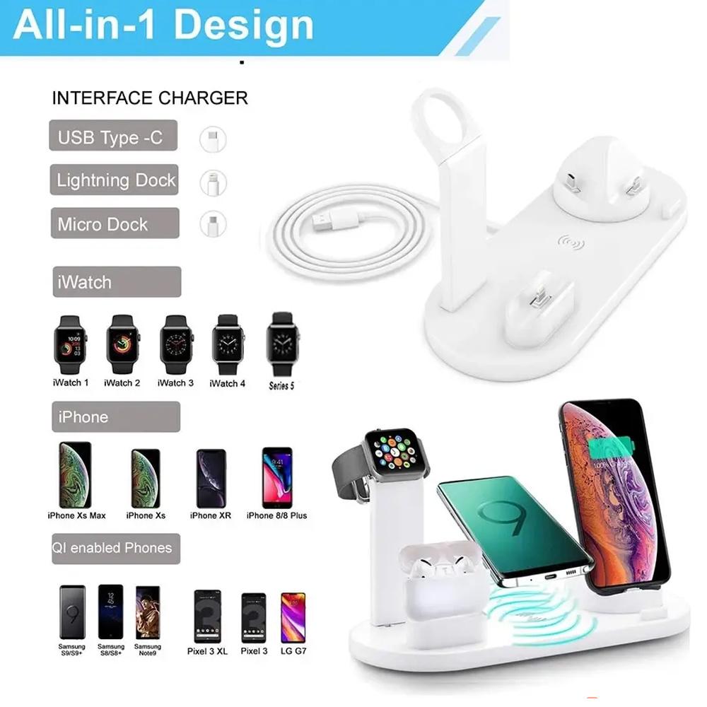 Soporte Cargador Inalámbrico 4 en 1 de 60W Para iPhone 15 14 13 12 X Samsung Galaxy S22 S21 Reloj Airpods Estación Dock de Carga Rápida