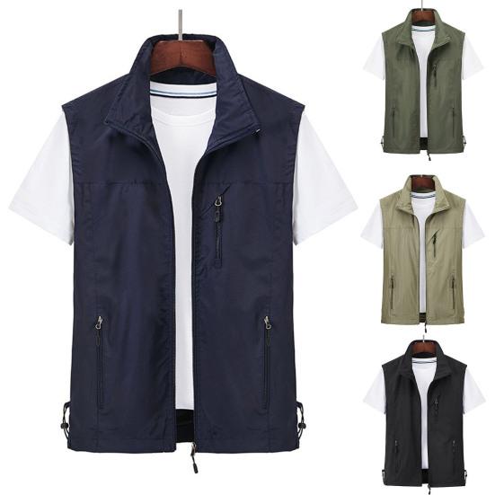 Revers ärmellose Weste Mantel mehrere Taschen Reißverschluss Knopfleiste wasserdichte Herren Cargo Bergsteigen Weste