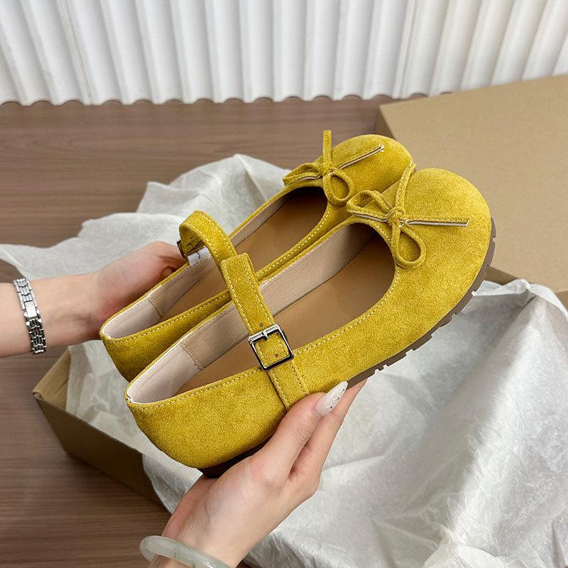 French bow sweet ballet shoes women's 2025 spring and summer new soft sole with skirt jk Mary Jane small leather shoes