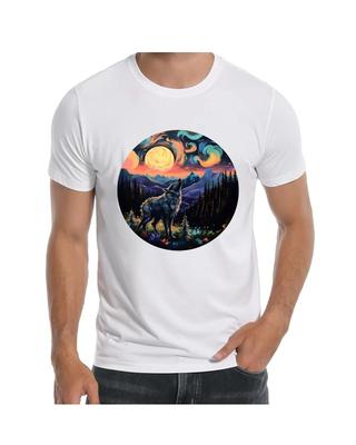 Wolf Howling At the Moon T-Shirt for Men Apparel Short Sleeve Clothing