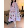 Womens Elegant Pleated Midi Dress With Floral Print Loose Fit Stand Collar Single Button Front Plus Size Friendly