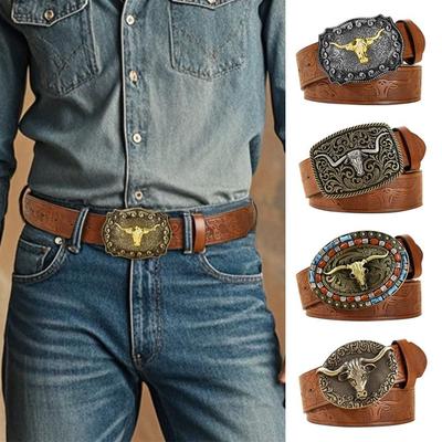 Moda PU Deri Western Kovboy Kemerleri Vintage Lüks Bel Kemerleri Çiçek Oymalı Toka Tasarımcı Deri Kemer Pantolon