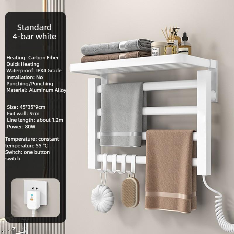 90° Intelligent Heating Drying Rack Bathroom Aluminum Alloy Towel Storage Rack Foldable Electric Towel Rack