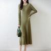 Women's Autumn/Winter Long Slimming Cashmere Wool Dress - French Round Neck Over-the-Knee Style