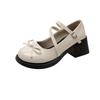 2025 summer thick high heel heightening French versatile new Japanese jk bow small leather shoes women's Mary Jane single shoes