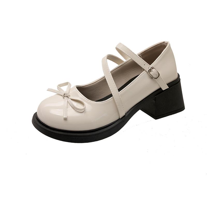 2025 summer thick high heel heightening French versatile new Japanese jk bow small leather shoes women's Mary Jane single shoes