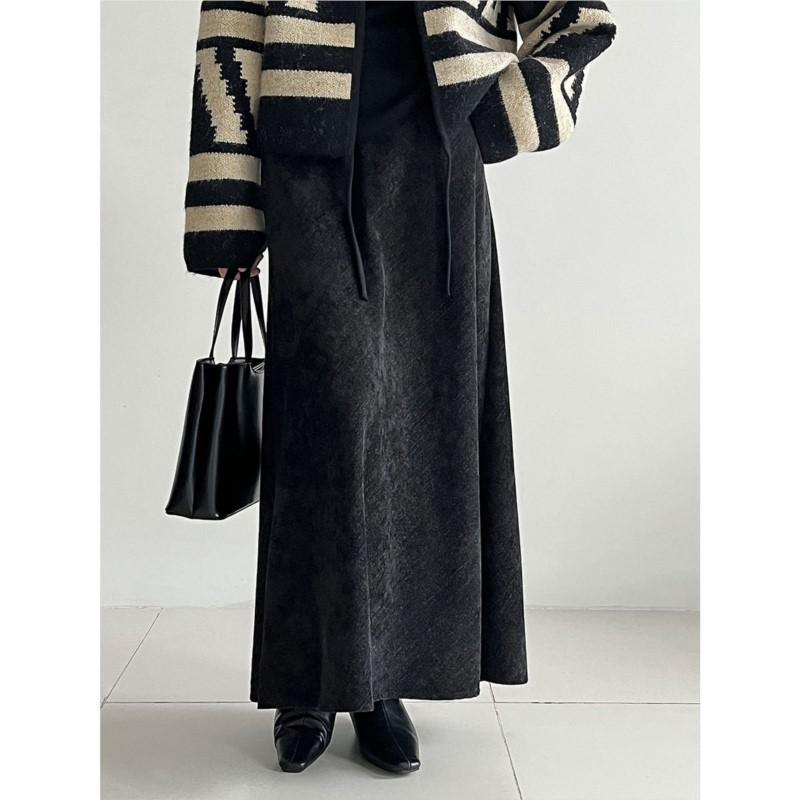 Johnature Retro Flanelowa Twillowa Szczotkowana Spódnica Damska Jesień Zima Styl Koreański Proste Półspódnice