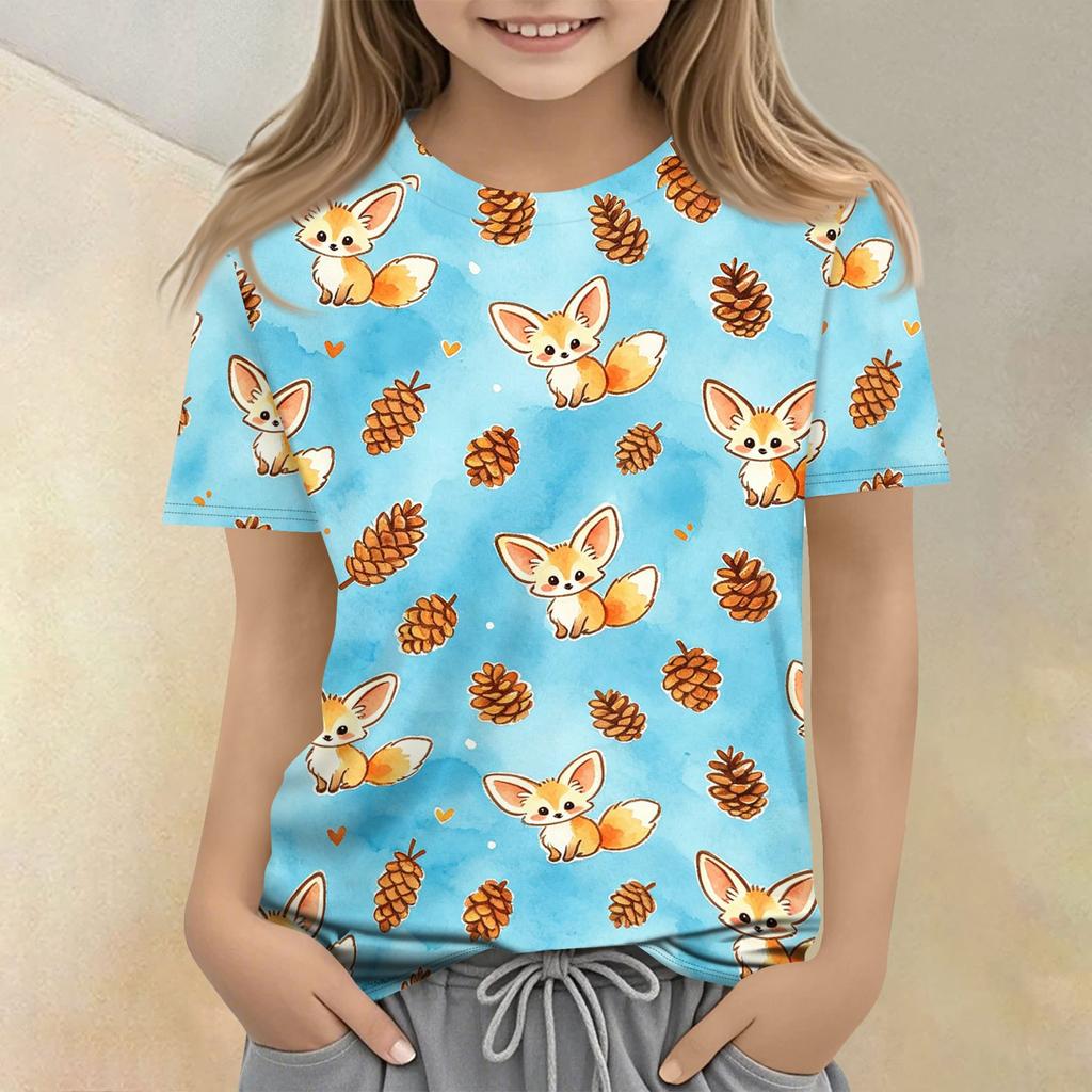 Kids Animal Print Crew Neck Short Sleeve Casual Loose Fit T Shirt Top Soft Comfortable Fabric Suitable for Everyday Wear