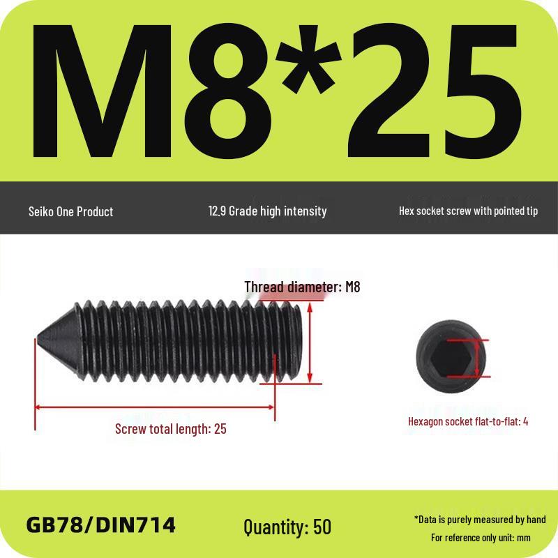 12.9 Grade Pointed Set Screw Grub Set: Headless Screws M3 M4 M5 M6 M8 M10
