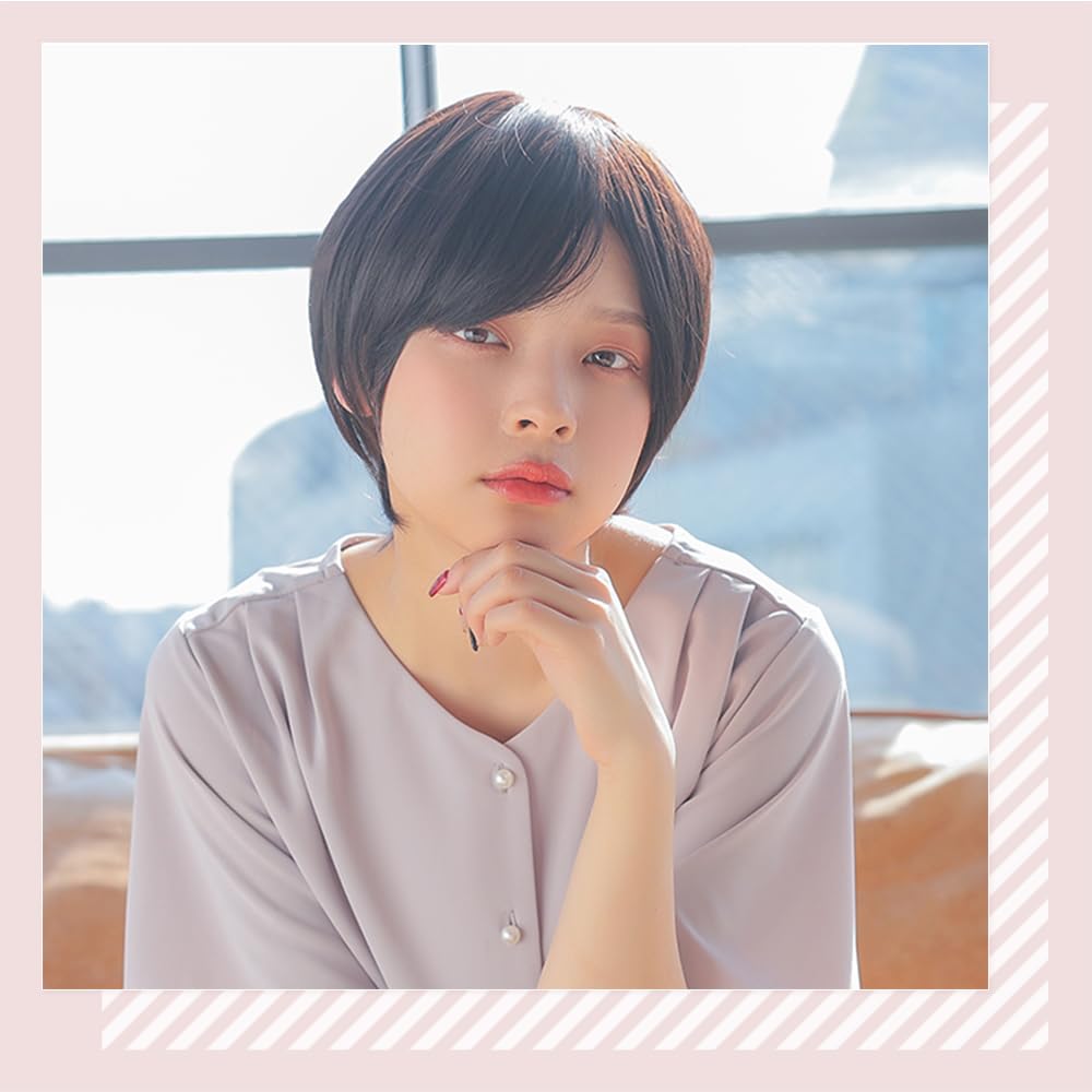 AQUADOLL Short Full Wig, Boyish, Cool, Black Hair, Blonde Gradient, One Size Fits Most, SBR, See-Through Brown, wg300SBR