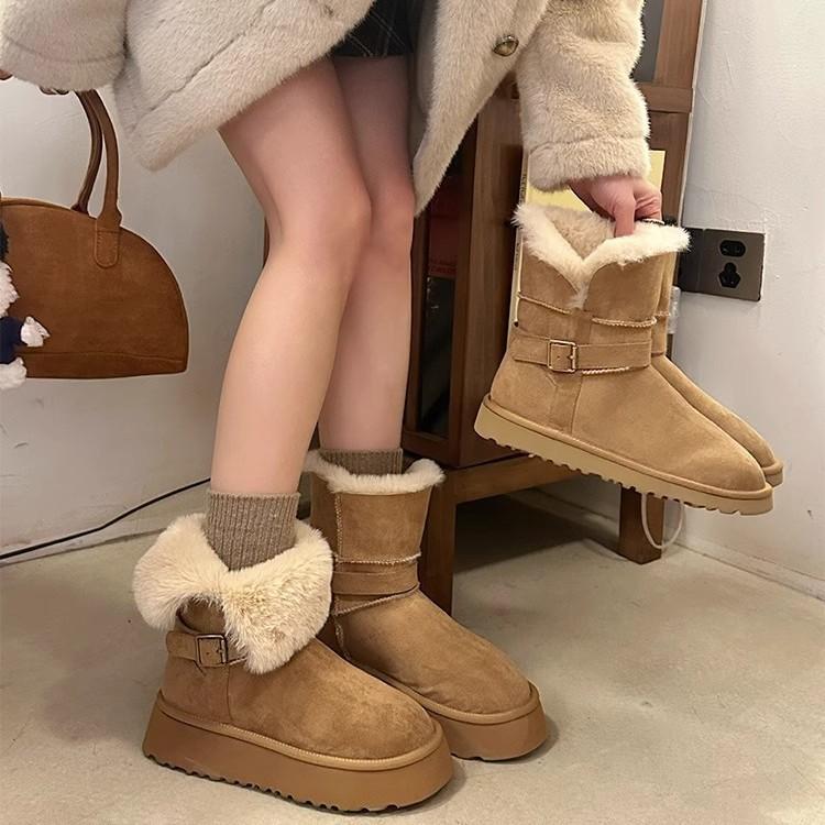 Thick-soled Snow Boots Women's Winter 2025 New Round Head Versatile Velvet Thickened Two Wear Turned Hair Short Tube Snow Cotton