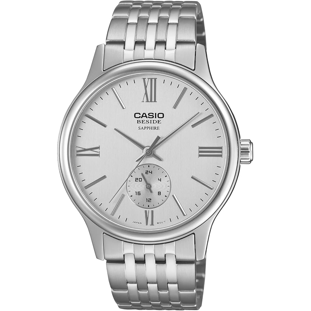 Мужские кварцевые часы Casio Beside Сапфировое стекло Стальной браслет 24-часовой формат Отображение Серебристый BMS-100D-7AV