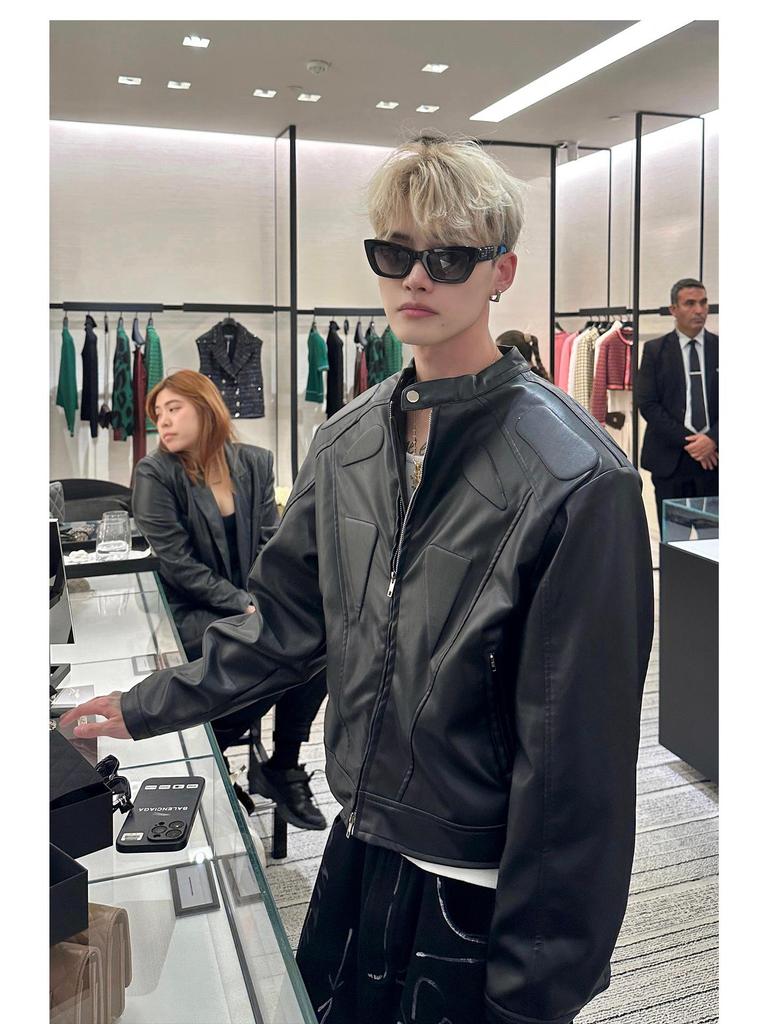 Unisex High-End Motorcycle Jacket: Spring & Autumn American Street Style with Padded Shoulders