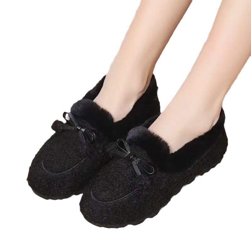 New Doudou shoes women's autumn and winter warm thick-soled fluffy shoes flat-soled warm cotton shoes with velvet outer wear