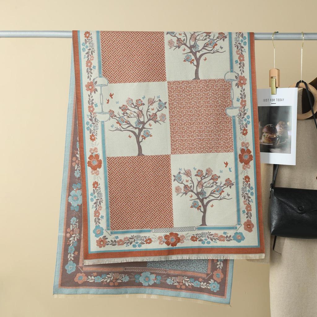 Double-Sided Women's Winter Ink Painting Snood: Imitation Cashmere Scarf for Air-Conditioned Rooms.