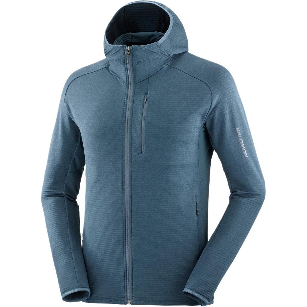 SALOMON Essential Lightwarm Breathable Stretch Zip-Up Hooded Long Sleeve Jacket Men Jackets Navy-Blue LC2282500