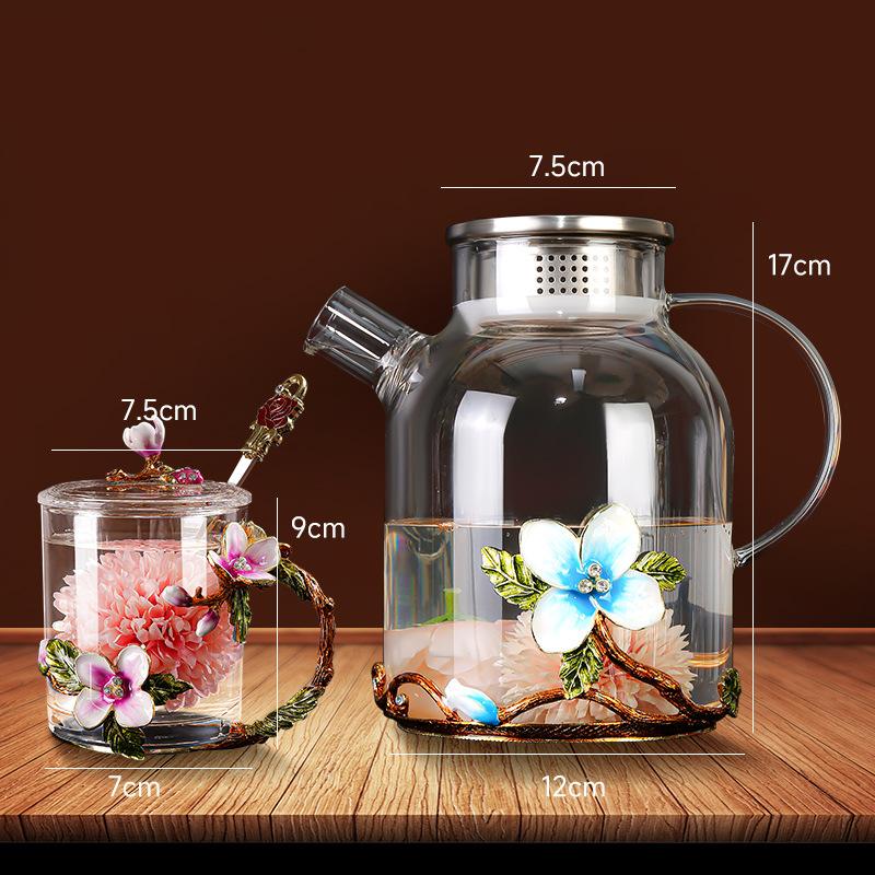 Household Large-Capacity Cold Kettle, Teapot, High-Value Drinking Cup, Exquisite Coffee Cup, Water Cup, Enamel Color Cherry Blossom Cup