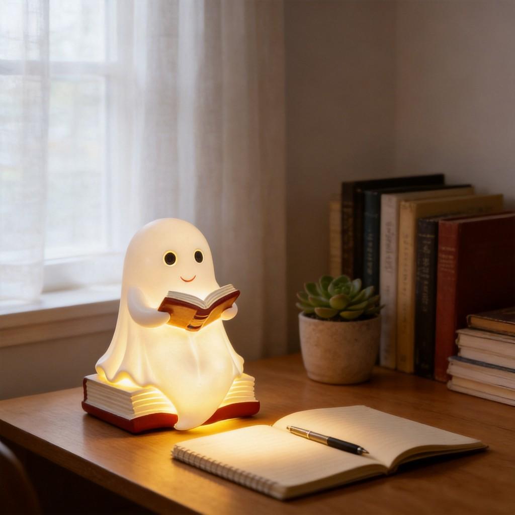 Ghost Reading Book Lamp Resin Decor For Halloween Parties And Gift Giving