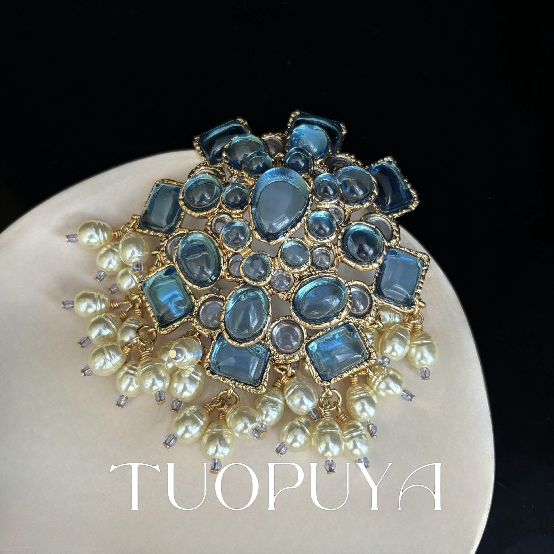 

Классическая Модная Женская Брошь, Французская Винтажная Элегантность Многослойная Голубая Брошь, Жемчужная Подвеска