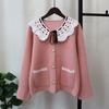 Splicing Lace Imitation Mink Fleece Sweater Jacket for Women's Autumn and Winter New Sweet Age-reducing Knitted Cardigan for Women