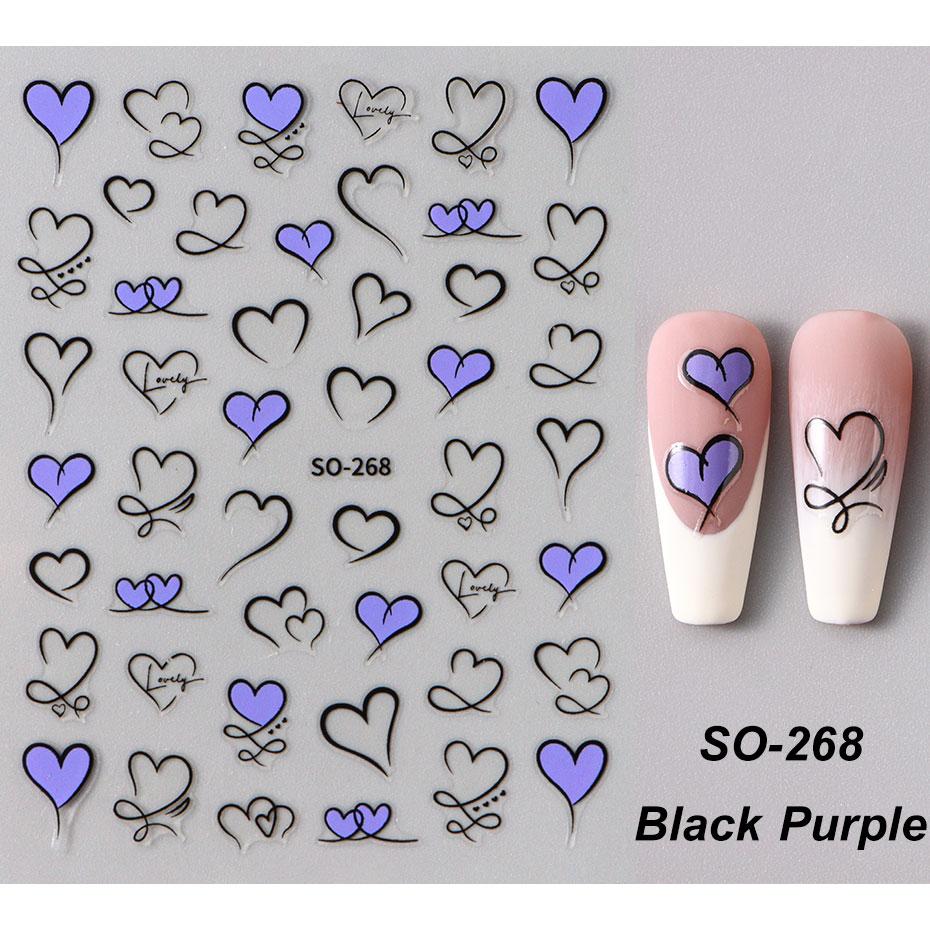 Heart Nail Decals 3D Red Pink Golden Love Design Nail Stickers Adhesive Valentine Sweet Nail Manicure Slider