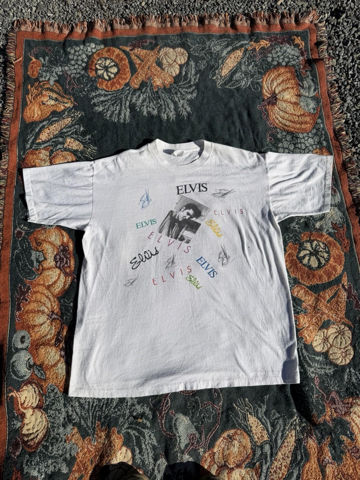 Vintage 90s Elvis Presley ELVIS White Graphic All-Over Print T-Shirt, Size XL Unisex T-Shirt XXXL