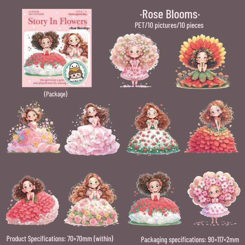 Beautiful Day Stickers: Flower Bush Series - Cartoon Girl DIY Journal Decoration