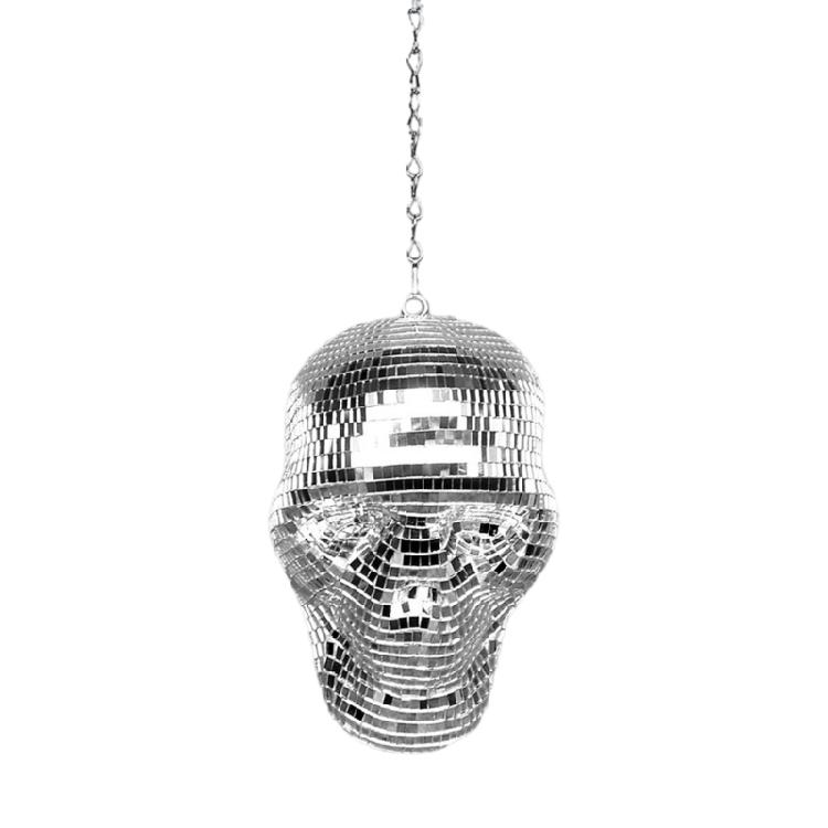 Skull Head Statue Mirrored Figurine Reflective Sparkling Discos Balls Ornament for Halloween Festivals Party Celebration