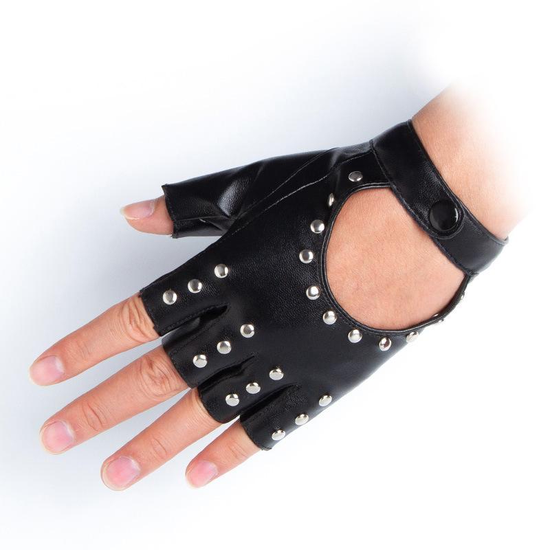 Fashion Hollow Rivets Bright Leather Sexy Stage Performance Gloves Female Pu Imitation Leather Halloween Punk Knight Male