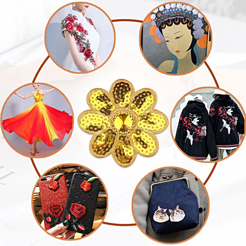 10Pcs Sequins Embroidery Cloth Stickers Small Octagonal Flower Performance Costume Ethnic Costume Accessories Iron-On Stickers