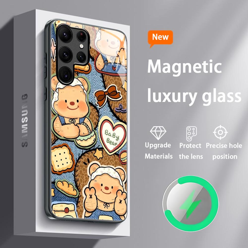 Brand B-Butter Bear Cartoon Phone Case For Samsung S26 S25 S24 S23 S22 S21 S20 Plus Ultra Glass Magnetic Case