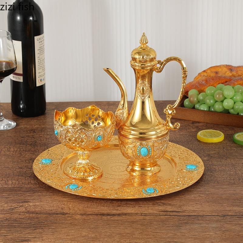 Metal Wine Set Flagon Wine Glass Storage Tray Wine Pot Wines Dispenser Goblet Offering Cups Emergency Kit Barware Bar Sets