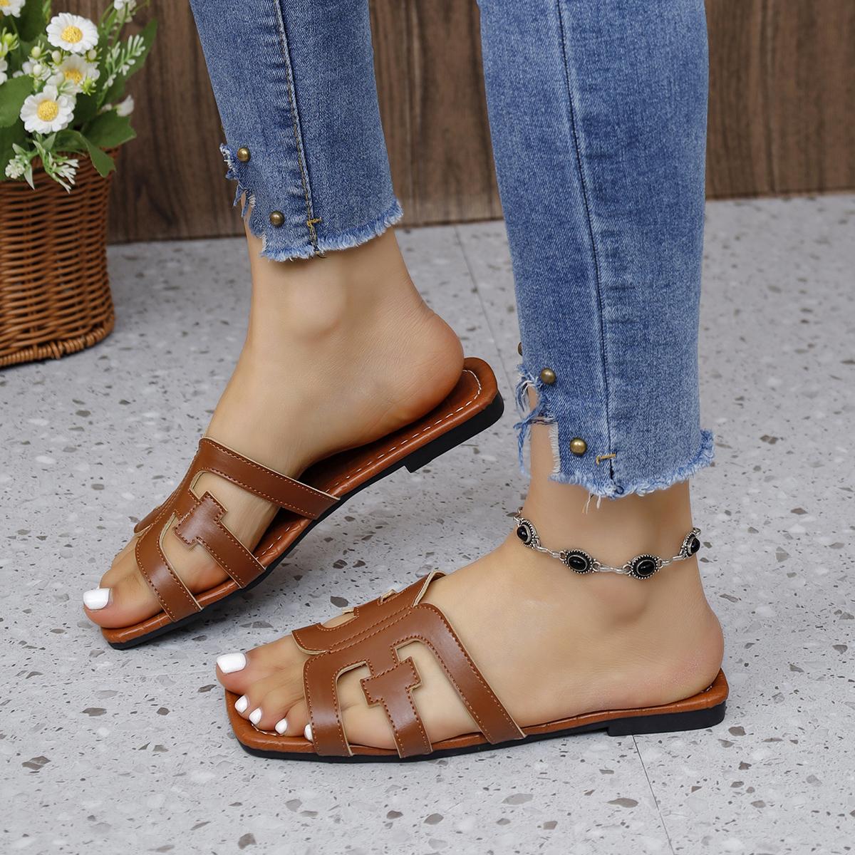 Модная женская обувь тапочки больших размеров на плоской подошве домашние сандалии лето — фото 5