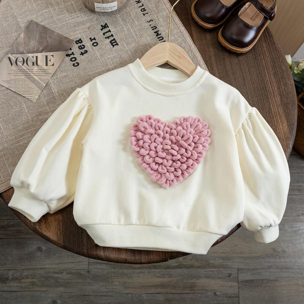 Girls' 2025 Autumn Heart Design Loose Pullover Top