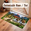 Dinosaur Theme Soft Crystal Velvet Rug Custom Name & Text Print Non Slip Floor Rug for Bedroom Living Room