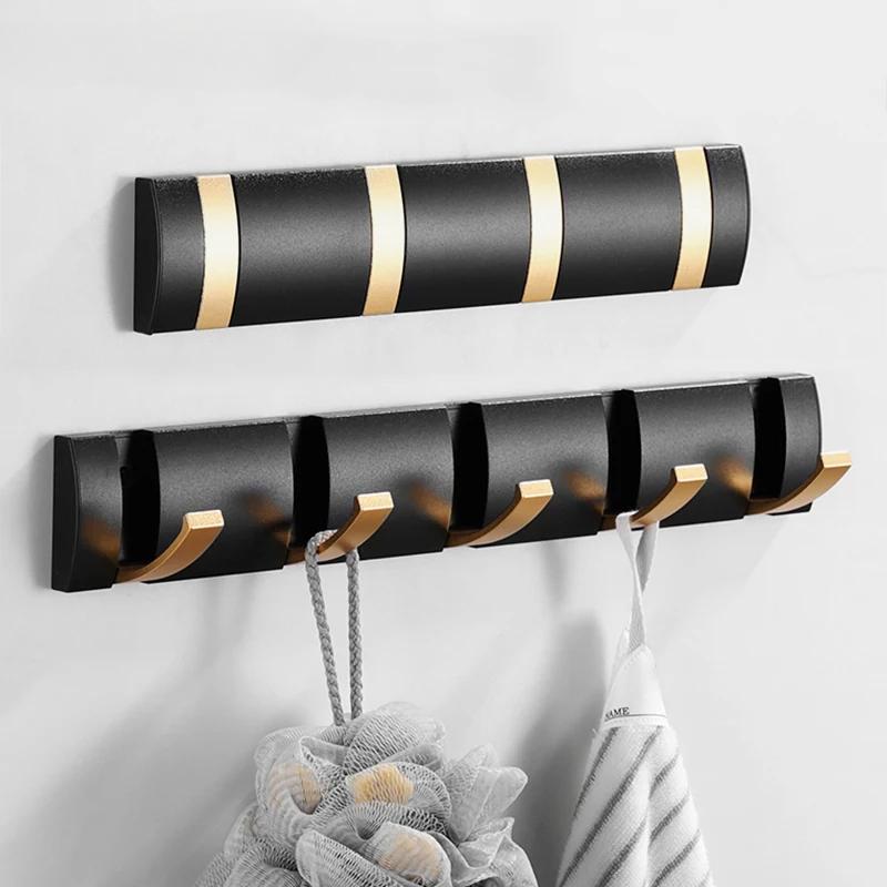 Black Golden Robe Hooks Folding Towel Hanger Nail Free Installation Wall Hooks Coat Clothes Holder Rack Coats 1-6 Hook Bathroom