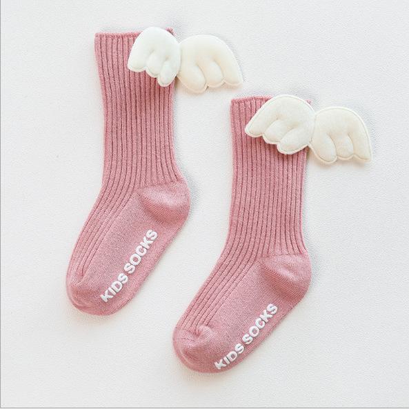 Baby Girls Knee High Socks Angel Wing Summer Autumn Cotton Socks Solid Candy Color Kids Toddler Short Socks for Children