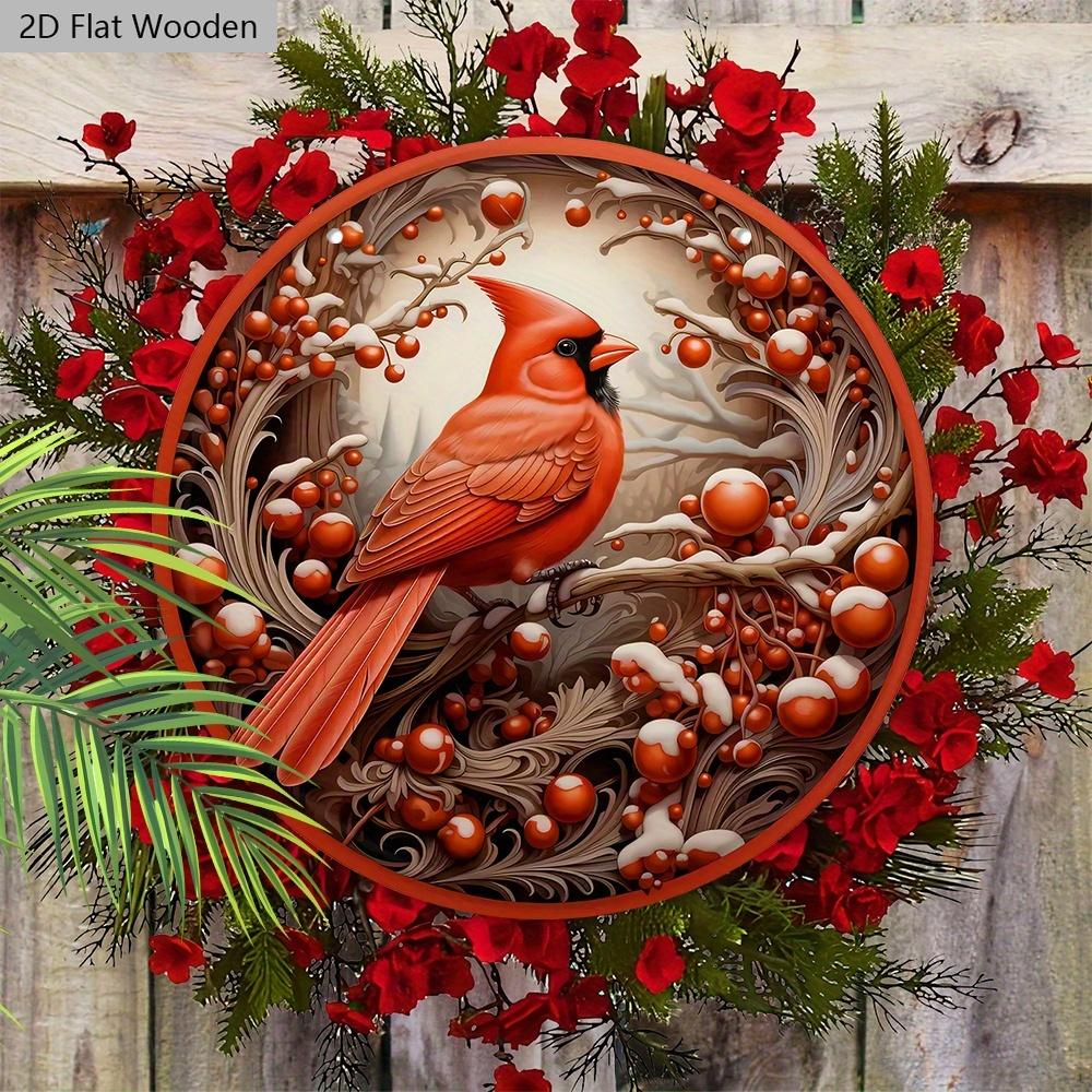 Classic Cardinal Wooden Christmas Sign - Navidad Round Sign for Church Door Wall Hanging Decor - Ideal Christmas Decoration
